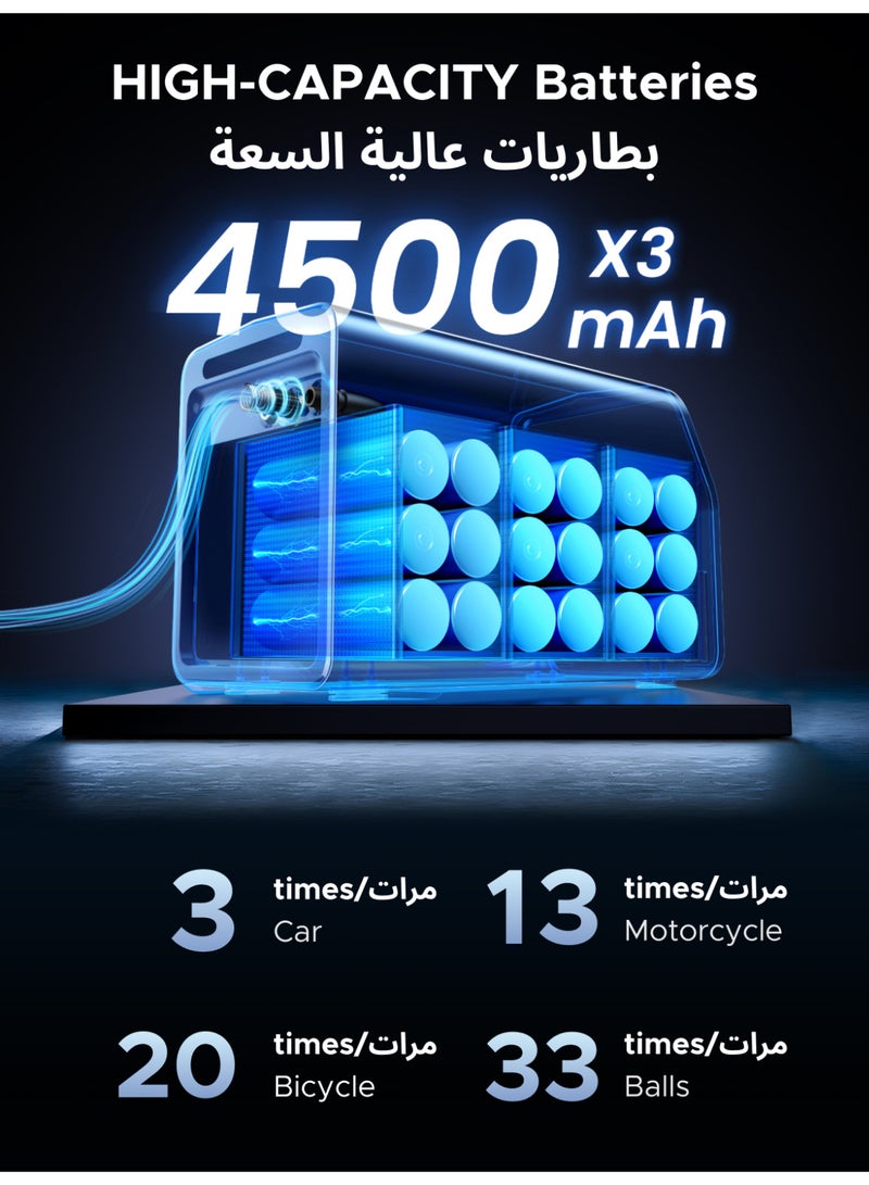 Ugreen Portable Tire Inflator 12V DC, Air Compressor with LED Display, 150 PSI, 4500mAh Rechargeable Battery, Preset Pressure & Auto Shutoff, Electric Pump for Car Tires, Bikes, Balls - Image 3